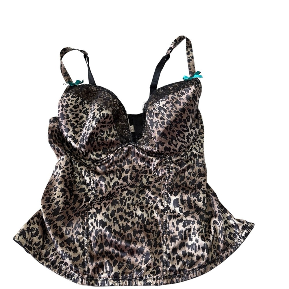 Cacique 18/20 Leopard Print Corset/bustier Sheer Back Eyelash Trim UW Club Wear